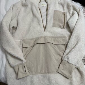 Aerie Offline Cream and Tan Sherpa Quarter Zip Pullover